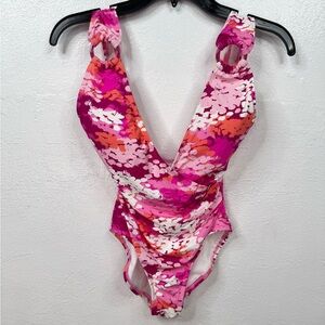 Carmen Marc Valvo One Piece Swimsuit Womens Size 6 Pink Orange Abstract